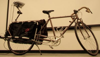 The system is housed on this load-bearing bicycle.