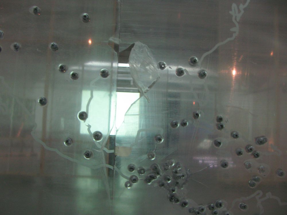 Detail of bullets impacted in plexi for "Instances of Use of United States Armed Forces Abroad, 1798-2006"