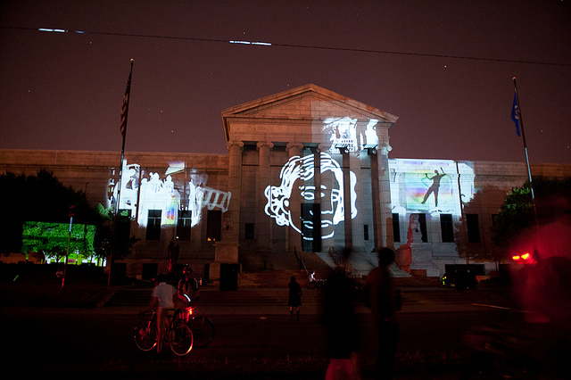 Participatory event with projection onto the Minneapolis Institute of Arts