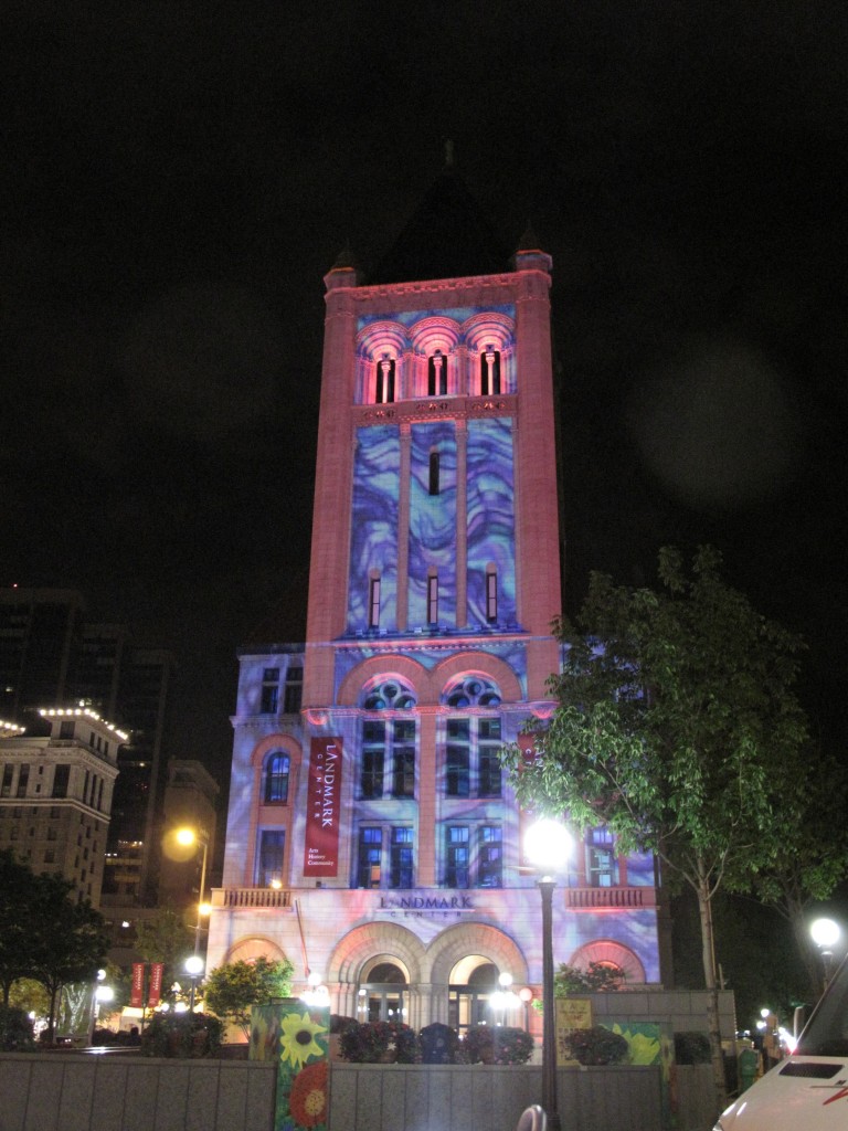 Projection on North Tower of Landmark Center. Photo Michael Murnane