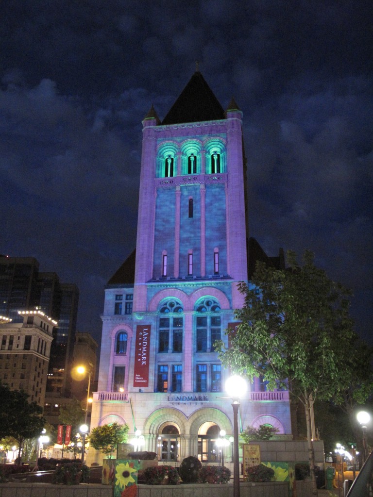 Projection on North Tower of Landmark Center. Photo Michael Murnane