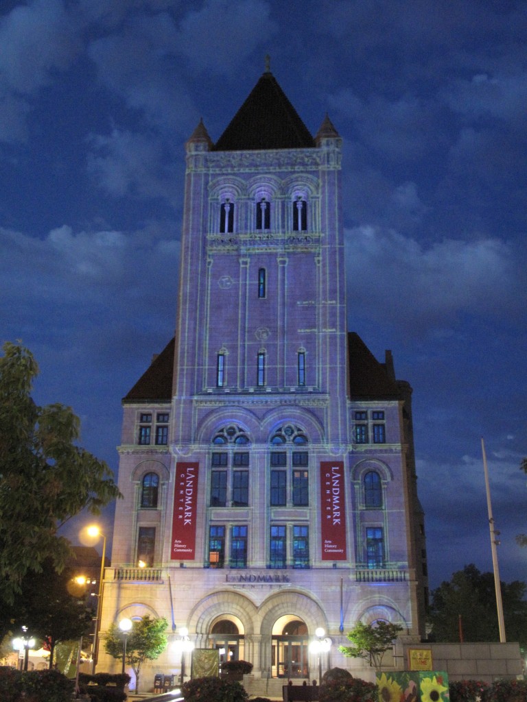 Projection on North Tower of Landmark Center. Photo Michael Murnane