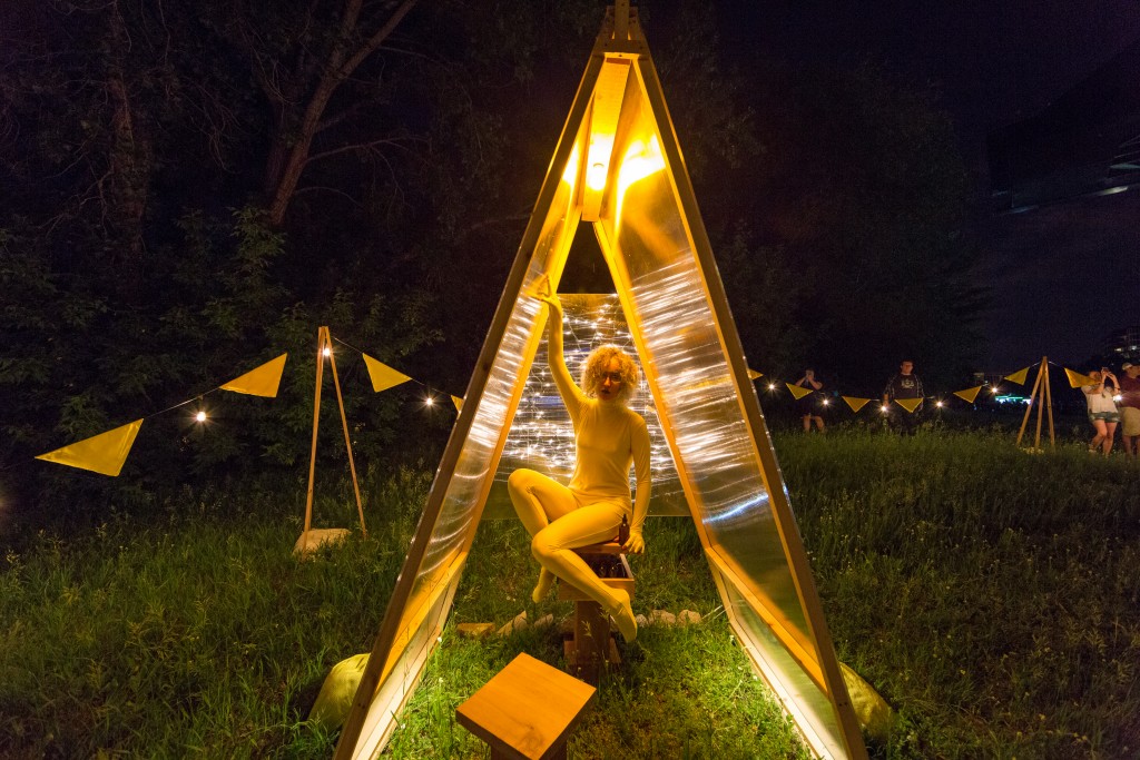 Marina Zurkow with Valentine Cadieux, Aaron Marx, and Sarah Petersen, Making the Best of It: Dandelion, West River Parkway, Northern Spark 2016. Photo: Dusty Hoskovec.